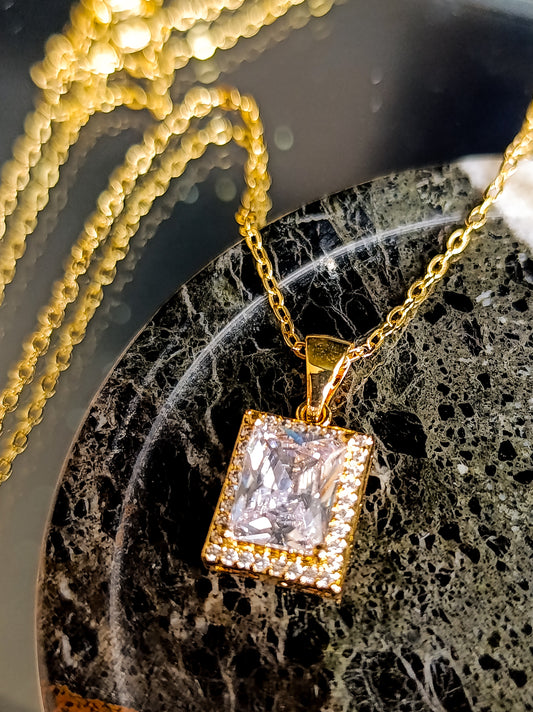 Elegant Rectangle Pendant Necklace With Sparkling Zircon - Ideal For Daily Use & Celebratory Events